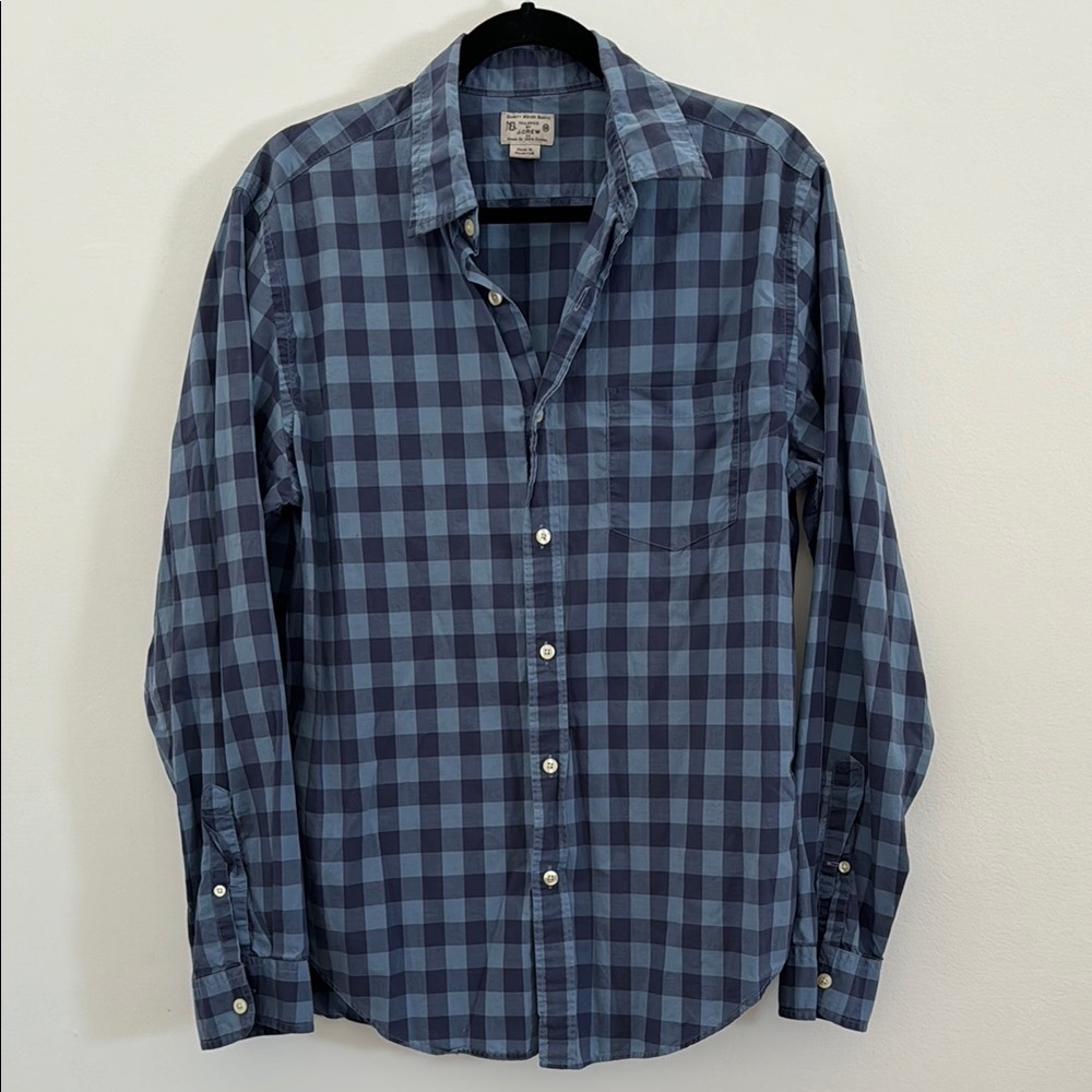 J. Crew Navy and Light Blue Checkered Button-Down Shirt